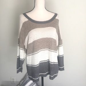 Joie Linen Oversized Knit Top, White, Tan & Grey striped, L